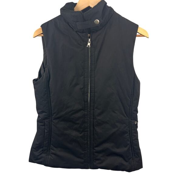 Banana Republic Black Quilted Puffer Vest Women’s Medium Zip Front Fleece Lined - Picture 2 of 9